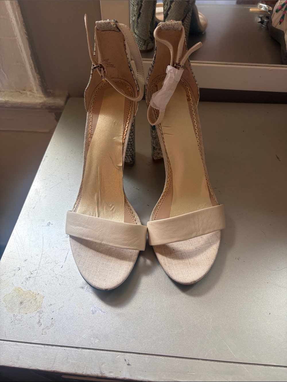 Women’s Nude Ankle-Strap Block Heel Sandals